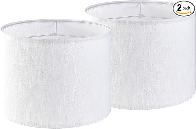 White Linen Lampshades Set of 2 Large, Drum Lamp Shade 16" Top x 16" Bottom x by GOSO