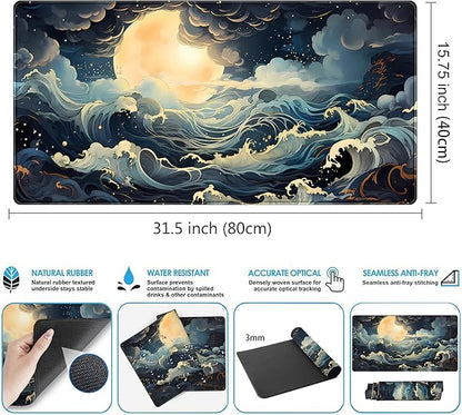 Full Moon Mousepad Cute Desk Mat Stormy Seas XXL Large Extended Gaming Mouse - Image 3