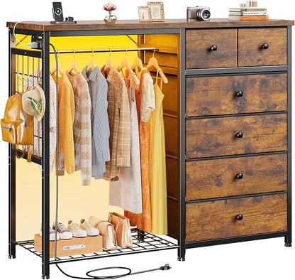 EnHomee 49.2" W Dresser with Hanging Rack & 6 Fabric Drawers – Wooden Top - Image 9