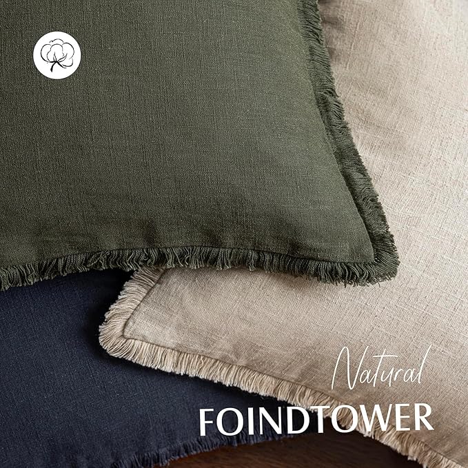 Foindtower Set of 2 Decorative Linen Fringe Lumbar Throw Pillow Covers Boho - Image 4