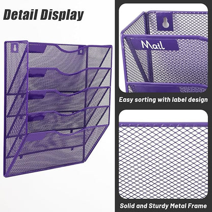 EASEPRES 5 Pocket Mesh Hanging Wall File Organizer, Wall Mounted Mail Paper - Image 4