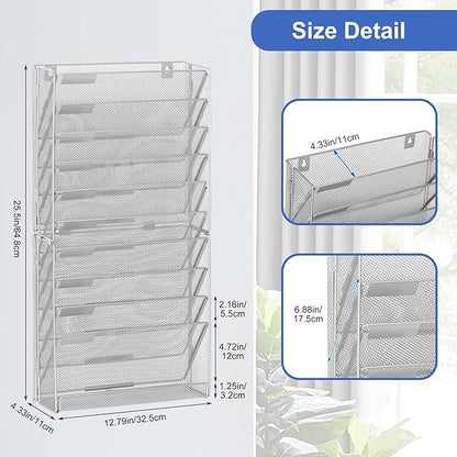 EasyPAG Wall File Holder 10 Tier Mesh Hanging Folder Organizer - Image 3