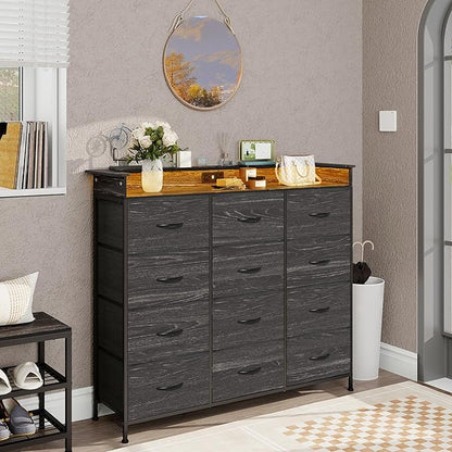 Welfuturer Black Dresser with LED Light 12 Drawers Dresser with Charging - Image 7