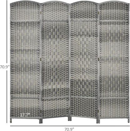 HOMCOM 4 Panel Room Divider, Hand-Woven Freestanding Wood Partition - Image 7