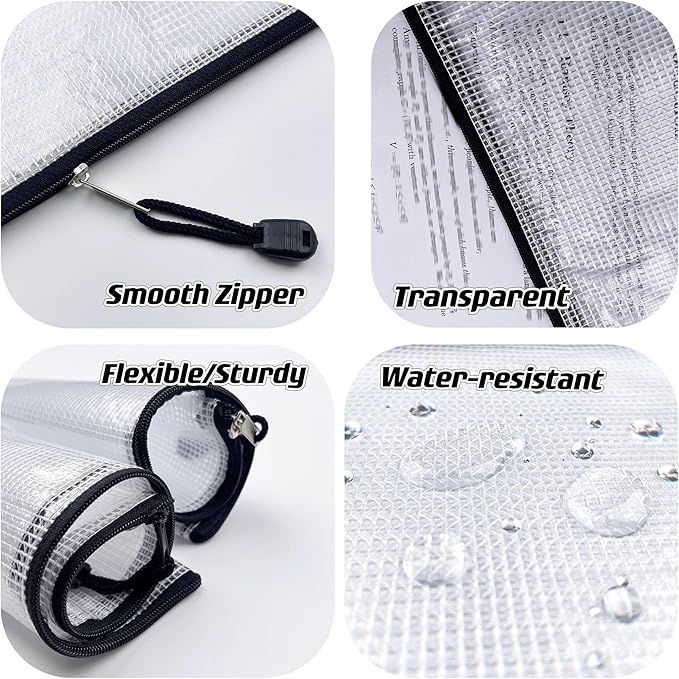 Oaimyy-18 Pcs, Large Mesh Zipper Pouch Document Folders Bag Plastic Zip File - Image 4
