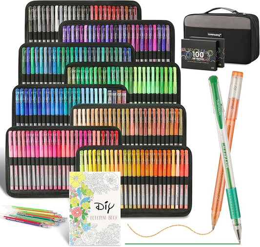 LANRENWENG 400 Pack Gel Pens for Adult Coloring Books, 200 Colored Gel Pen by LANRENWENG