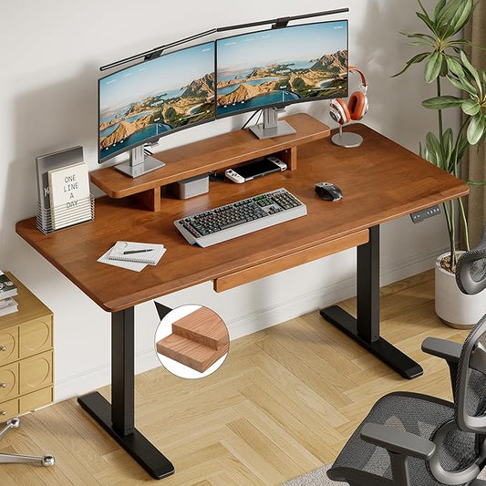 ONBRILL Standing Desk with Drawer, 55x23.6 Inches Solid Wood Desktop Stand Up by ONBRILL
