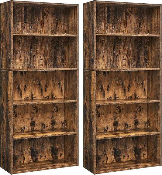 VASAGLE Set of 2 Bookshelves, 23.6 Inches Wide, 5-Tier Open Bookcases by VASAGLEbySONGMICSHOME