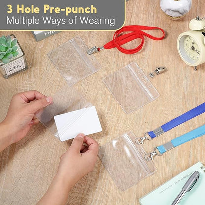 Marspark 100 Pieces Clear Plastic Horizontal Name Badge ID Card Holders - Image 7