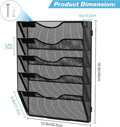 Solinxe Wall Hanging File Holder 5 Pocket Wall Mounted Paper Organizer Magazine - Image 8