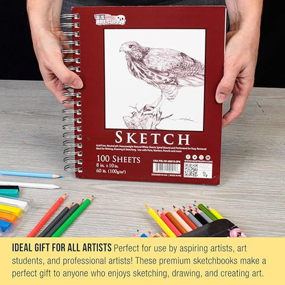 U.S. Art Supply 8"x10" Sketch Book Pad, 2 Pack, 60lb Spiral Bound - Image 6
