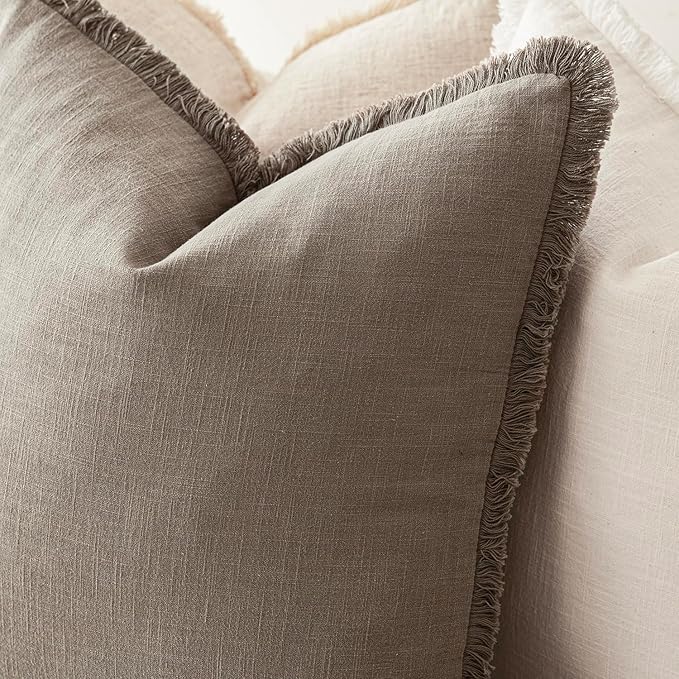 Foindtower Set of 2 Decorative Linen Fringe Throw Pillow Covers Cozy Boho - Image 5