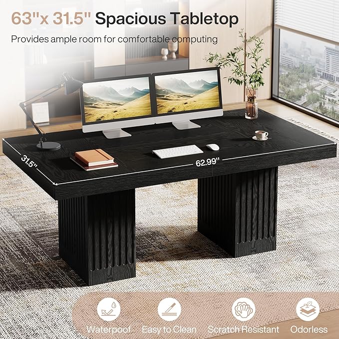 Tribesigns 63 Inch Executive Desk, Modern Office Computer Desk - Image 6