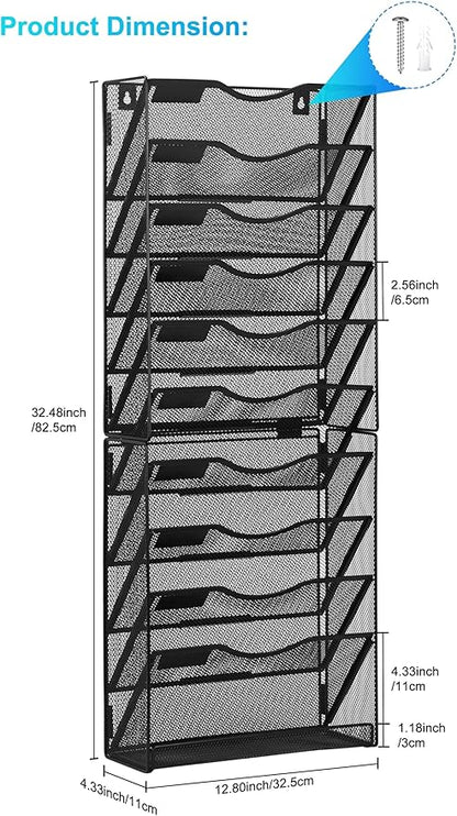 Solinxe 10-Tier Wall File Organizer, Mesh Mail Organizer Wall Mounted Paper - Image 4