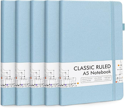 feela 5 Pack Notebooks Journals Bulk, Hardcover Notebook Classic Ruled Lined by feela