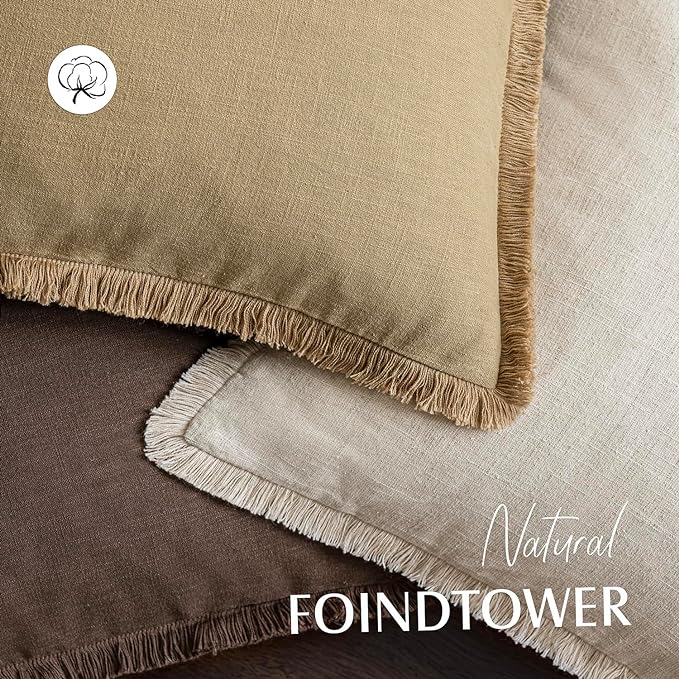 Foindtower Set of 2 Decorative Linen Fringe Lumbar Throw Pillow Covers - Image 4
