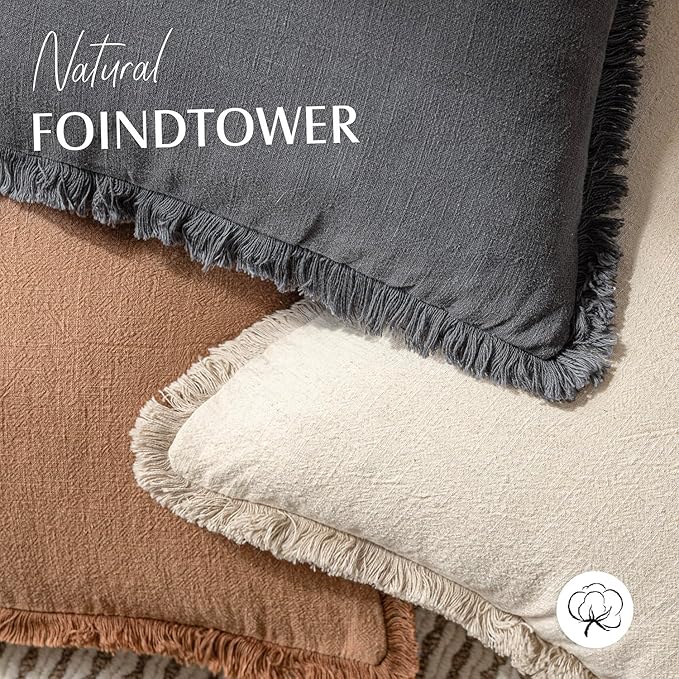 Foindtower Set of 2 Decorative Linen Fringe Throw Pillow Covers Boho Farmhouse - Image 4