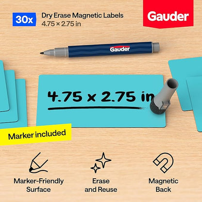GAUDER Magnetic Dry Erase Labels | 30x Magnetic Labels | 30x Dry Erase Magnets - Image 2