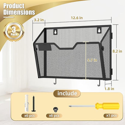 Docnest 3 Pack Hanging Wall File Holders, Mesh Wall Letter File Holder - Image 2