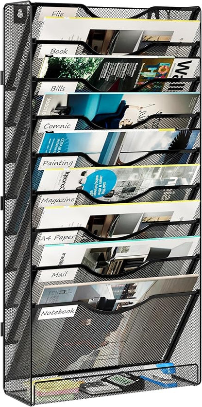 Solinxe 10 Tier Wall File Organizer, Vertical Mesh Paper Mail Organizer Wall by Solinxe