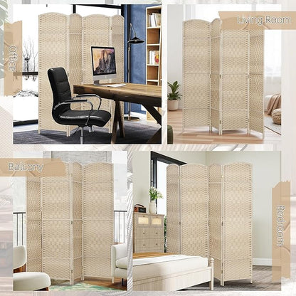 HOMCOM 4 Panel Room Divider, Hand-Woven Freestanding Wall Partition - Image 6