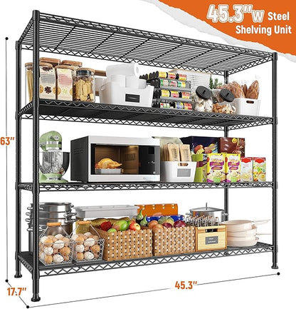 REIBII Storage Shelves 45.3''W Wire Shelving Unit 4 Tier Metal Shelves - Image 3