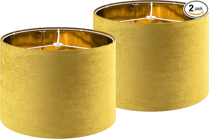 GO&SO Set of 2 Large Drum Yellow Velvet Lamp Shade -16" Top x 16" Bottom x 12" by GOSO