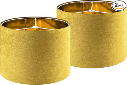 GO&SO Set of 2 Large Drum Yellow Velvet Lamp Shade -16" Top x 16" Bottom x 12" by GOSO