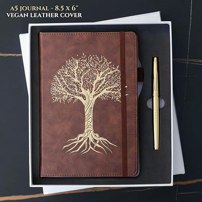Veway Vegan Leather Journal and Pen Set, Tree of Life Notebook, A5 Lined - Image 2