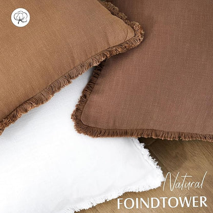 Foindtower Set of 2 Decorative Linen Fringe Throw Pillow Covers Boho Farmhouse - Image 4