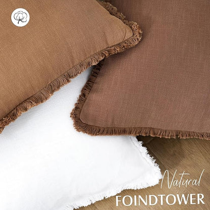 Foindtower Set of 2 Decorative Linen Fringe Lumbar Throw Pillow Covers Boho - Image 4