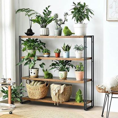HCHQHS Bookshelf, 4-Tier Industrial Bookcase, Rustic Wood and Metal Open - Image 7