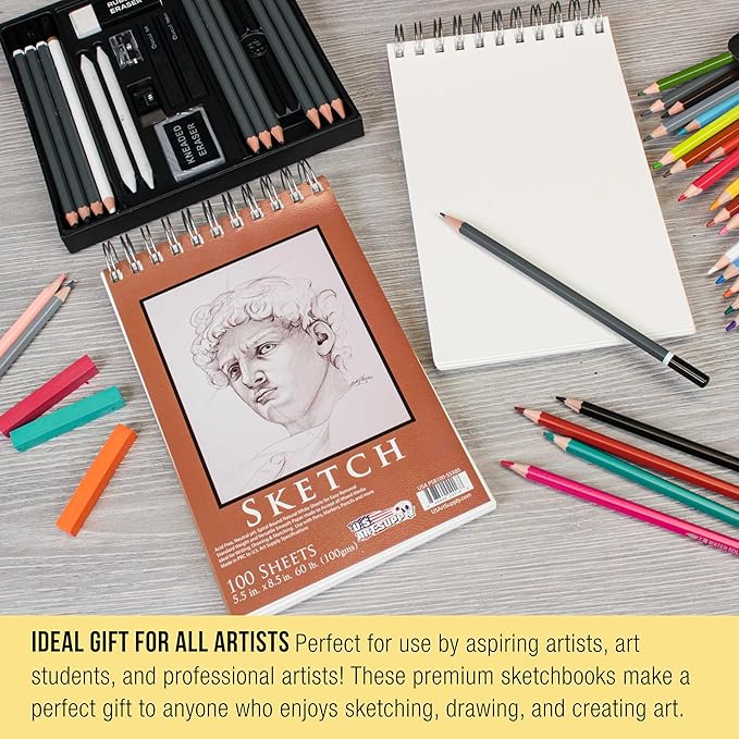 U.S. Art Supply 5.5"x8.5" Top Spiral Bound Sketch Book, 2 Pack, 100 Sheets Each - Image 3