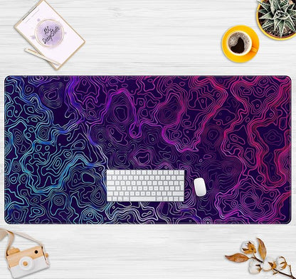 Blue Purple Desk Pad Topographic Map Desk Mat XXL Large Extended Gaming Mouse - Image 2