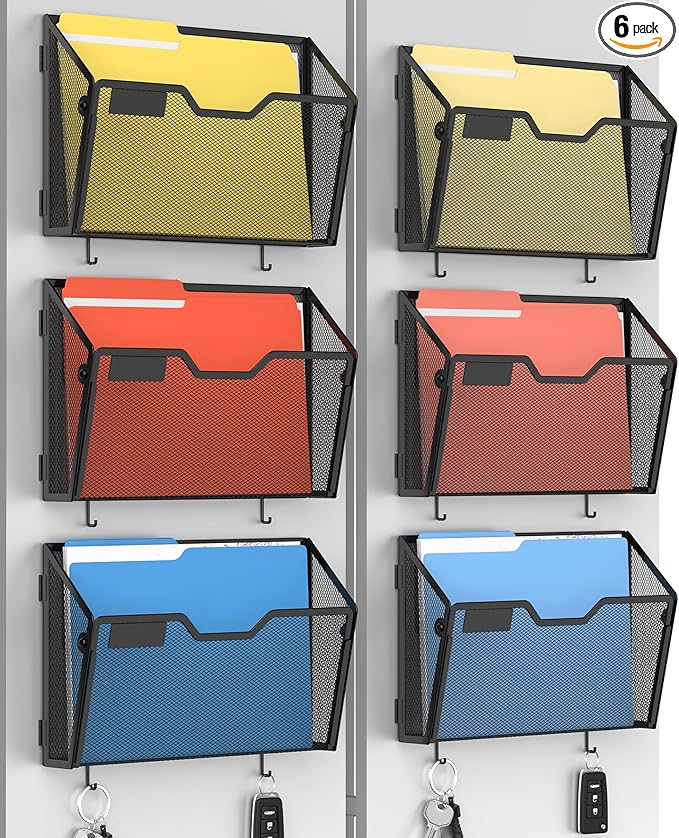 Docnest 6 Pack Magnetic Wall Mounted File Holders, Mesh Letter Organizer by DocNest
