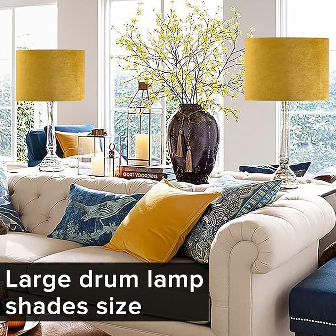 GO&SO Set of 1 Large Drum Yellow Velvet Lamp Shade -16" Top x 16" Bottom x 12" - Image 8
