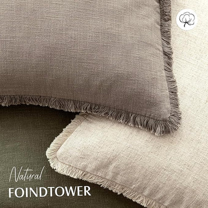 Foindtower Set of 2 Decorative Linen Fringe Throw Pillow Covers Cozy Boho - Image 4