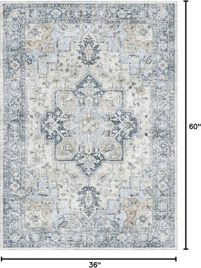 GENIMO 3x5 Area Rugs for Living Room, Machine Washable Rug, Non Slip Vintage - Image 2