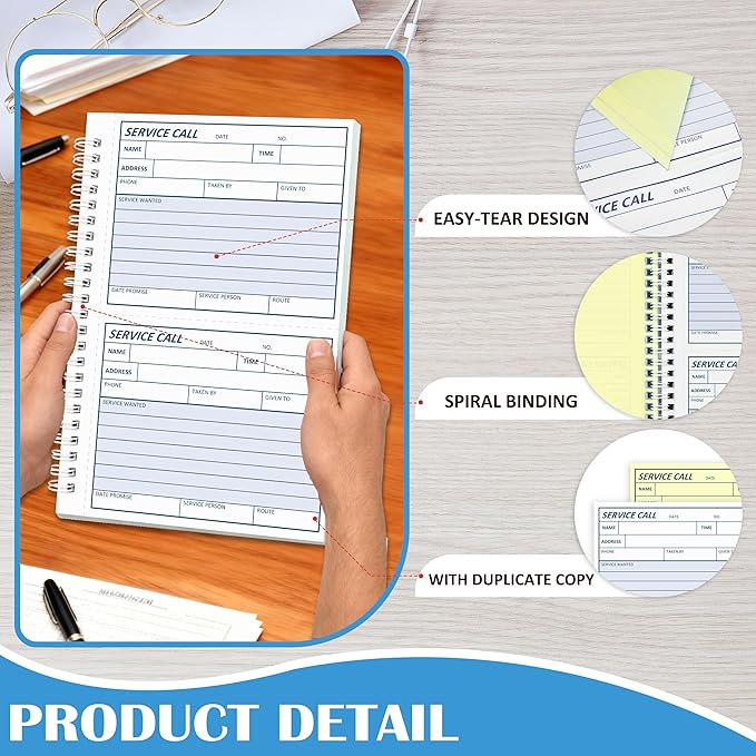 100 Sets Service Call Log Book 5 5/8 x 8 1/2" 2 Part Carbonless 2 Message Sets - Image 3