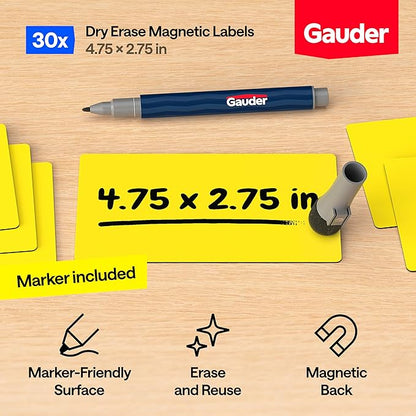 GAUDER Magnetic Dry Erase Labels | 30x Magnetic Labels | 30x Dry Erase Magnets - Image 2