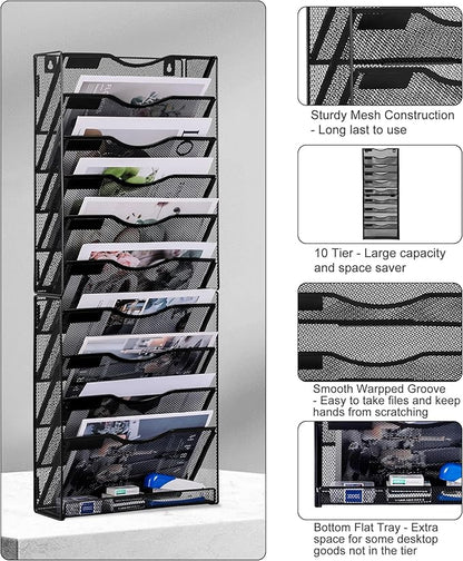 Solinxe 10-Tier Wall File Organizer, Mesh Mail Organizer Wall Mounted Paper - Image 5