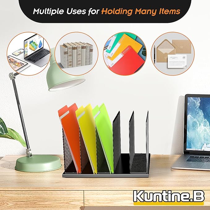 Kuntine.B Desk File Organizer 5 Upright Mesh Desktop Organizer File Sorter - Image 8