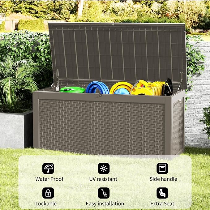 Yardgrace 320 Gallon Lockable Resin Deck Box, Waterproof & UV-Resistant Outdoor - Image 8