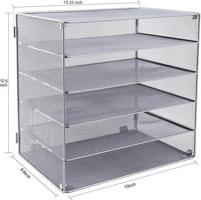 EASEPRES 5 Slot Mesh Desk Organizer Tray, File Paper Letter Folder Holder - Image 4