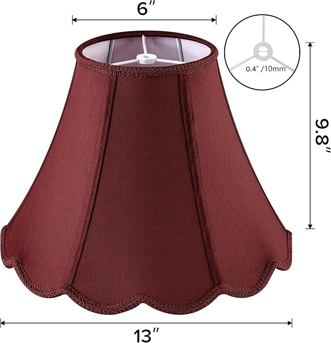 GOSO Scallop Burgundy Lamp Shades Set of 2 Medium Red, Bell Lamp Shade - Image 2