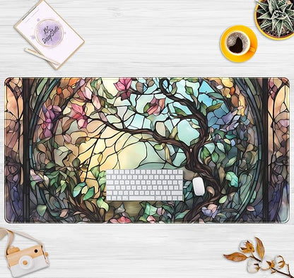 Stained Glass Tree Desk Mat Cartoon Tree Gaming Mouse Pad Large XXL Extended - Image 2
