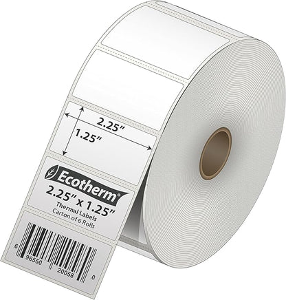 2.25" x 1.25" Thermal Labels | 6 Rolls | 12600 Labels | fits Zebra, Offnova - Image 2
