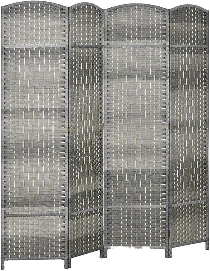 HOMCOM 4 Panel Room Divider, Hand-Woven Freestanding Wood Partition by HOMCOM