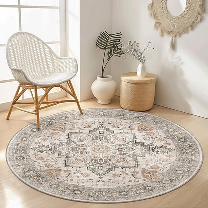 GENIMO 5FT Round Area Rugs for Living Room, Circle Rugs Machine Washable Low by GENIMO