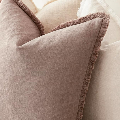 Foindtower Set of 2 Decorative Linen Fringe Throw Pillow Covers Boho Farmhouse - Image 5